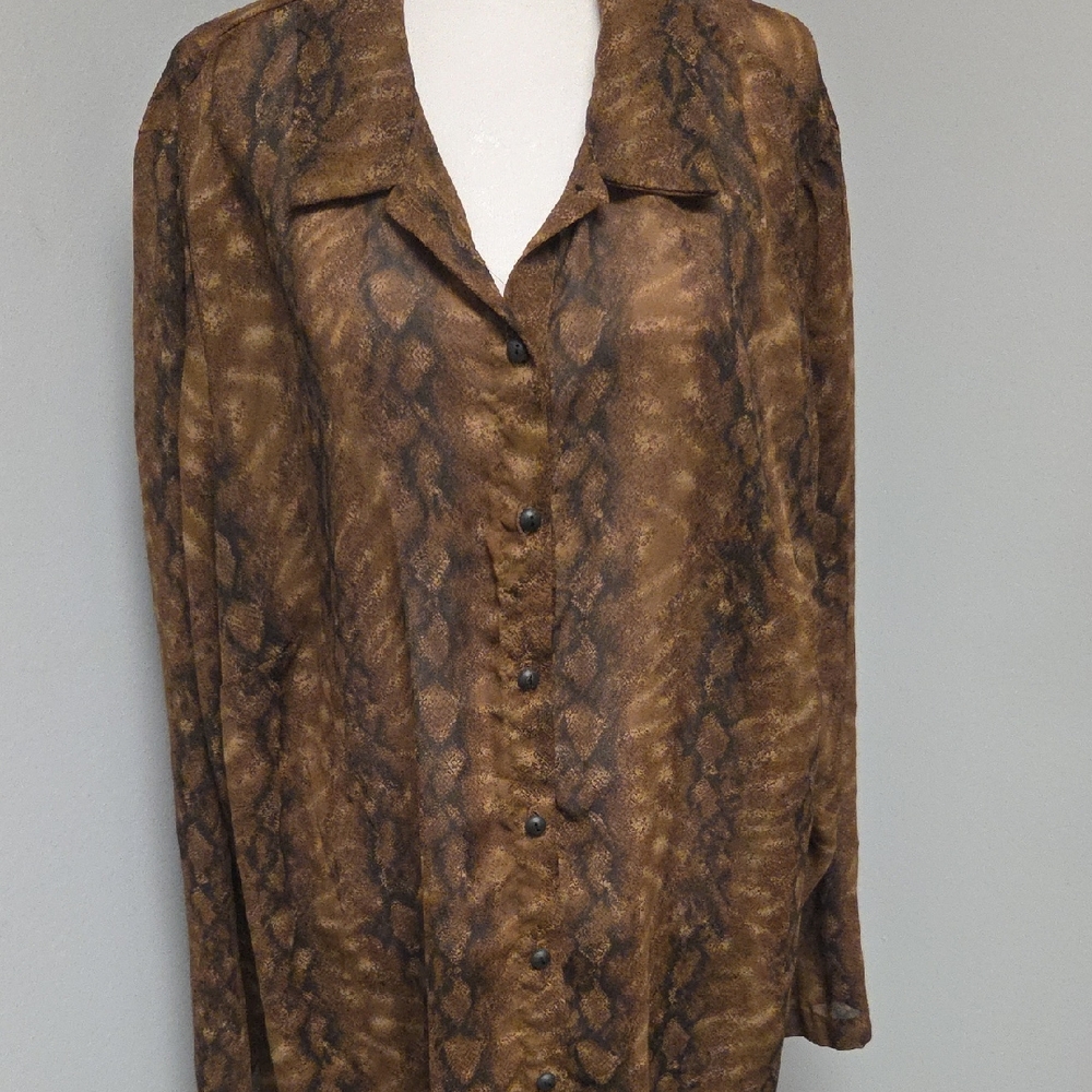 Brown Snake Print Button Down Shirt